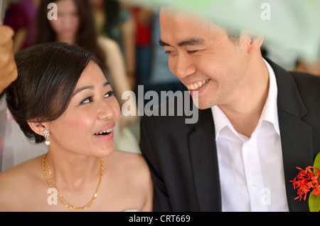 asiatische Braut während ihrer tatsächlichen Tag Hochzeit, Braut Augen im Mittelpunkt Stockfoto