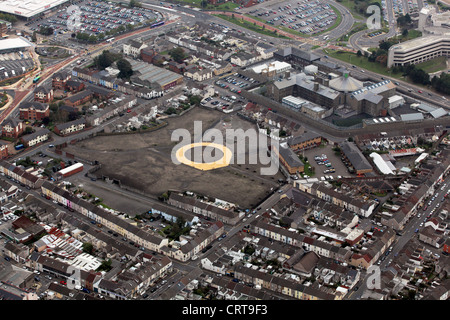 Luftaufnahme von wo die Wicke-Feld verwendet werden im Stadtzentrum von Swansea, Südwales Stockfoto