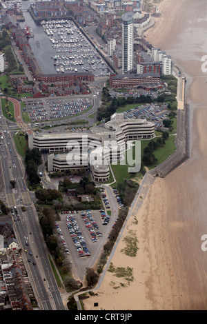 Luftbild von Swansea Civic Centre und County Hall, überzeugender Road, Meridian Kai Swansea Marina Stockfoto