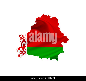 Karte von Belarus mit wehende Flagge isoliert auf weiss Stockfoto