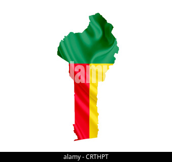 Karte von Benin mit wehende Flagge isoliert auf weiss Stockfoto