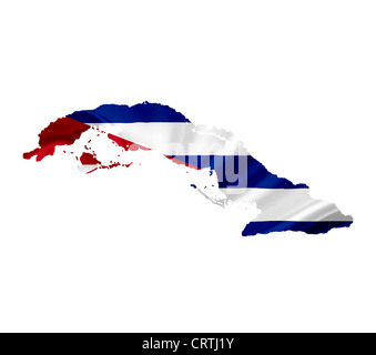 Karte von Kuba mit wehende Flagge isoliert auf weiss Stockfoto