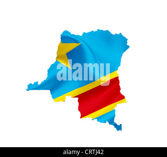 Karte der Demokratischen Republik Kongo mit wehende Flagge isoliert auf weiss Stockfoto