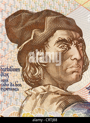 Bartolomeu Dias (1451-1500) auf 2000 Escudos 1991 Banknote aus Portugal. Edelmann des königlichen Haushalts und Explorer. Stockfoto