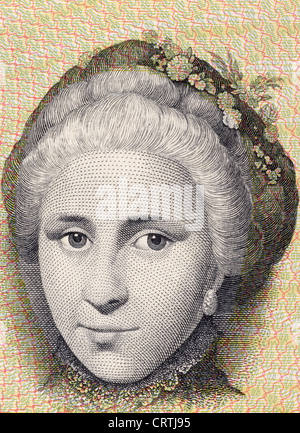 Catherine Sophie Kirchhoff auf 10 Kronen 1972 Banknote aus Dänemark. Stockfoto