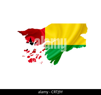 Karte von Guinea Bissau mit wehende Flagge isoliert auf weiss Stockfoto