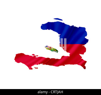 Karte von Haiti mit wehende Flagge isoliert auf weiss Stockfoto