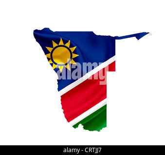 Karte von Namibia mit wehende Flagge isoliert auf weiss Stockfoto