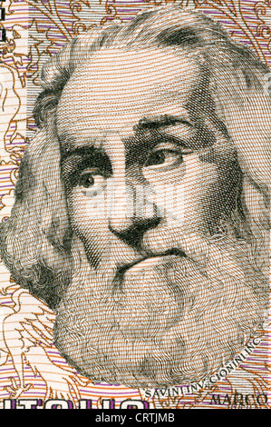 Marco Polo (1254-1324) auf 1000 Lire 1982 Banknote aus Italien. Venezianische Händler Reisenden. Stockfoto