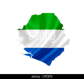 Karte von Sierra Leone mit wehende Flagge isoliert auf weiss Stockfoto