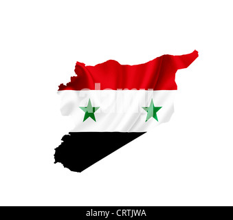 Karte von Syrien mit wehende Flagge isoliert auf weiss Stockfoto