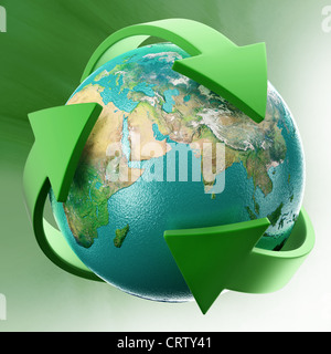 Globus mit grünen Pfeilen für die Erde Stockfoto