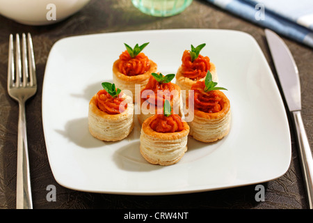 Mallorquinische Vol-au-vents. Rezept erhältlich Stockfoto