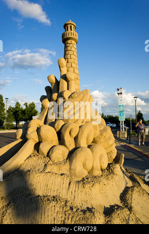 Coppertone Art de Sable, Sandskulpturen-Wettbewerb bei Montreal Old Port, Sommer 2012. Stockfoto