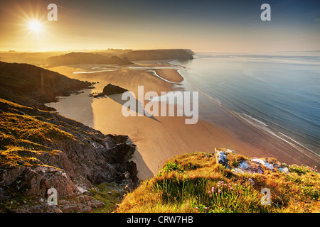 Drei Klippen Bucht von Penmaen Burrows, Gower, Wales Stockfoto