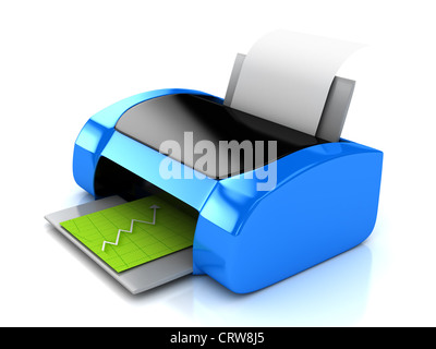 3D-Drucker blau auf weiß. Computergenerierte Bild Stockfoto