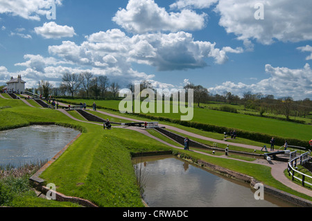 Die "obere Staircase" bei Foxton sperrt, befindet sich auf der Leicester Linie Grand Union Canal, Foxton, Leicestershire, Großbritannien Stockfoto