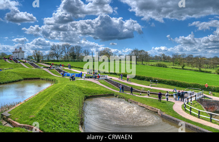 HDR die "oberen Staircase" bei Foxton sperrt, befindet sich auf der Leicester-Linie von der Grand Union Canal, Foxton, Leicestershire, UK Stockfoto