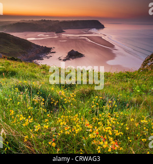 Drei Klippen Bucht von Penmaen Burrows, Gower, Wales Stockfoto