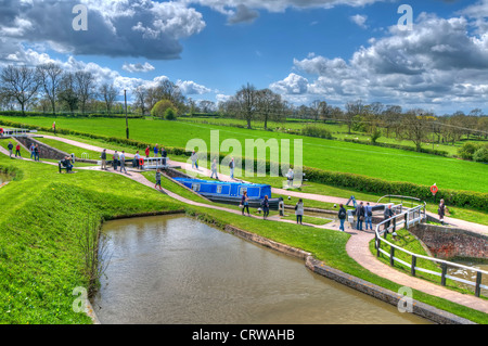 HDR die "oberen Staircase" bei Foxton sperrt, befindet sich auf der Leicester-Linie von der Grand Union Canal, Foxton, Leicestershire, UK Stockfoto