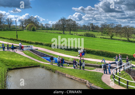 Die "obere Staircase" bei Foxton sperrt, befindet sich auf der Leicester Linie Grand Union Canal, Foxton, Leicestershire, Großbritannien Stockfoto