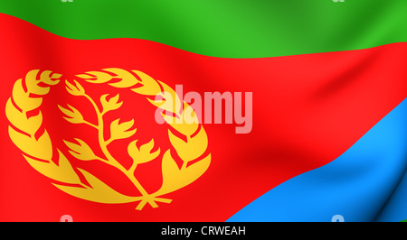 Flagge von Eritrea. Hautnah. Ansicht von vorne. Stockfoto