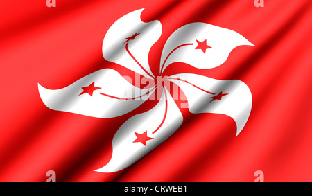 Flagge von Hong Kong. Hautnah. Ansicht von vorne. Stockfoto