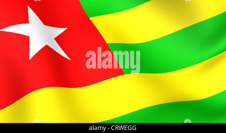 Flagge von Togo. Hautnah. Ansicht von vorne. Stockfoto