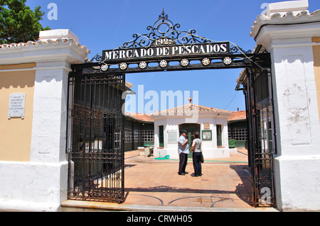 Eingang zum Mercado de Pescados (Fischmarkt), Mahón, Menorca, Balearen, Spanien Stockfoto