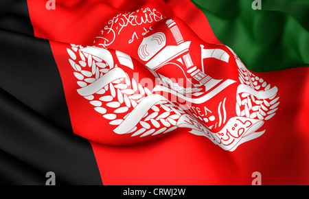 Flagge von Afghanistan. Hautnah. Ansicht von vorne. Stockfoto