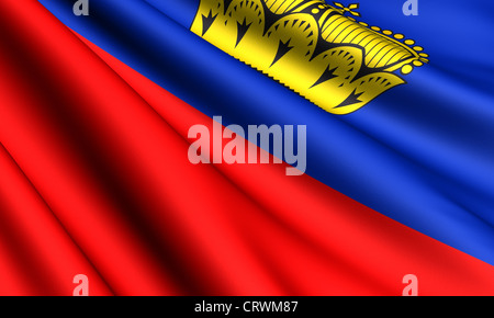 Flagge des Fürstentums Liechtenstein. Hautnah. Stockfoto