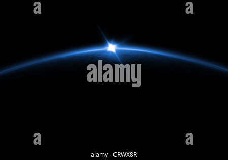 Lunaren Sonnenaufgang/Sonnenuntergang eines Planeten aus dem Weltraum. Digitale Generation. Stockfoto