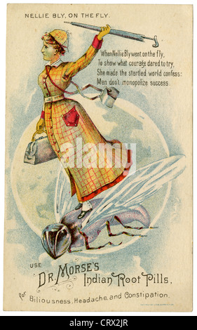 Ca. 1890 viktorianischen Handel Karte von Nellie Bly On The Fly. Stockfoto