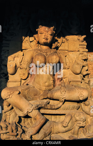 Skulptur von Yogini, Chausath Yogini Mandir, Khajuraho, Madhya Pradesh, Indien Stockfoto