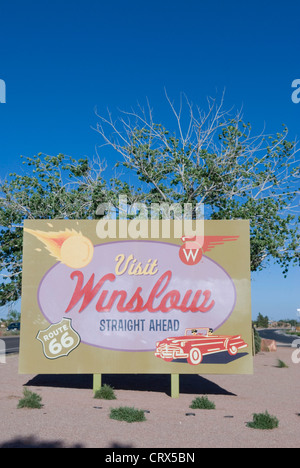 Willkommensschild Winslow, Arizona USA Stockfoto