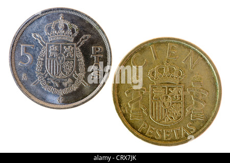 Alte spanische Peseten Münzen Stockfoto