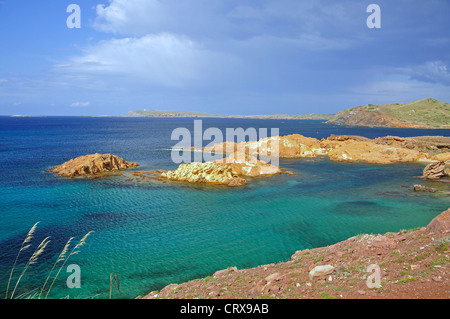 Küsten-Ansicht, S'Alairo/Cala Pregondo, Es Mercadal, Menorca, Balearen, Spanien Stockfoto