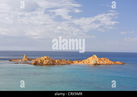 Küsten-Ansicht, Cala Pregondo, Es Mercadal, Menorca, Balearen, Spanien Stockfoto