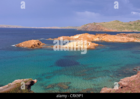 Küsten-Ansicht, S'Alairo/Cala Pregondo, Es Mercadal, Menorca, Balearen, Spanien Stockfoto