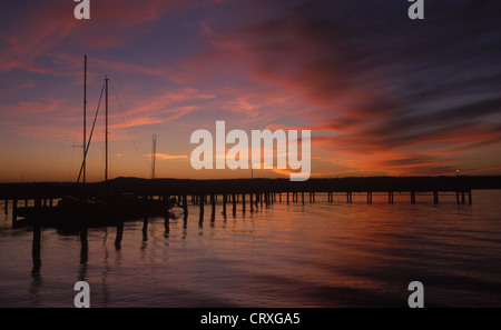 Morgendämmerung auf Boot Steeg Herrsching Stockfoto