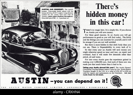 AUSTIN A40 SOMERSET Saloon Auto Anzeige. Original 1950er Jahre Vintage print Werbung aus der aktuellen englischen Magazin Werbung Stockfoto