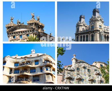 touristische Karte von vier traditionellen Häuser in Barcelona Katalonien Spanien über blauen Himmel Stockfoto