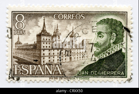 Spanien-Briefmarke - Juan de Herrera, spanischer Architekt, Mathematiker und Geometer Stockfoto