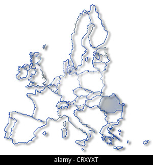 Politische Karte der Europäischen Union mit den mehrere Staaten wo Rumänien markiert ist. Stockfoto