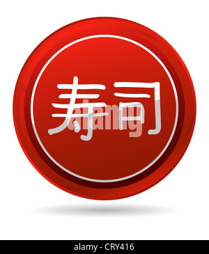 roter Kreis mit Sushi Wort auf Japanisch Stockfoto