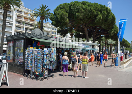 Promenade-Zeitungskiosk, Boulevard De La Croisette, Cannes, Côte d ' Azur, Alpes-Maritimes, Provence-Alpes-Côte d ' Azur, Frankreich Stockfoto