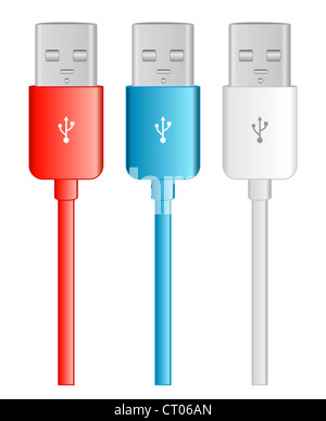 drei USB-Bus, rot, blau weiß Stockfoto