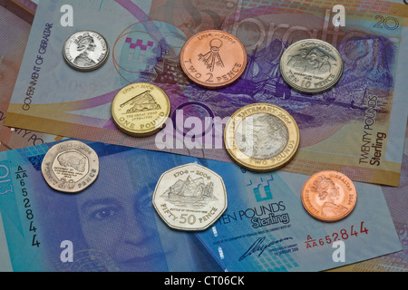 Gibraltar Währung, Geld der Felsen von Gibraltar Stockfoto