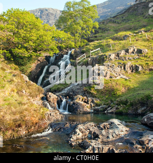 Wasserfälle, Cwn y Llan, off Watkin Pfad, Snowdonia National Park Gwynedd North Wales UK, späten Frühjahr. Stockfoto