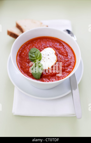 Suppe mit Kräutern und Käse Stockfoto